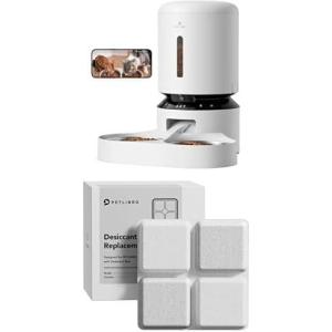 imageBundle of PETLIBRO Automatic Cat Feeder with Camera for 2 Cats Dual Tray White and 6 Packs Pet Food Desiccant Bag