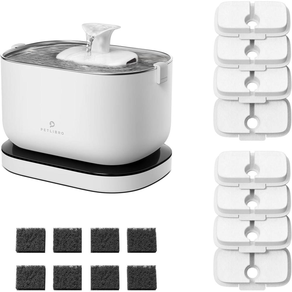 imageBundle of PETLIBRO 25L84oz Cat Water Fountain Cordless Pet Water Fountain Battery Operated  PETLIBRO Replacement Filters 4 Months Set of Filters 8 Count Pack of 1