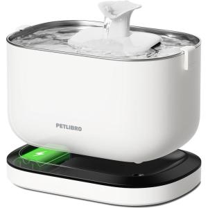 imagePETLIBRO Cordless Cat Water Fountain Rechargeable Battery Operated Wireless Pet Water Fountain 25L84oz Cat Water Dispenser for Drinking with Quiet Pump Stainless Steel Tray Easy Clean BPA Free