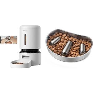 imageBundle of PETLIBRO Automatic Cat Feeder with Camera 1080P HD Video with Night Vision  PETLIBRO Slow Feeder Bowl for Small Dogs ampamp Cats 1125 Cup AntiGulp Stainless Steel Dog ampamp Cat Bowl
