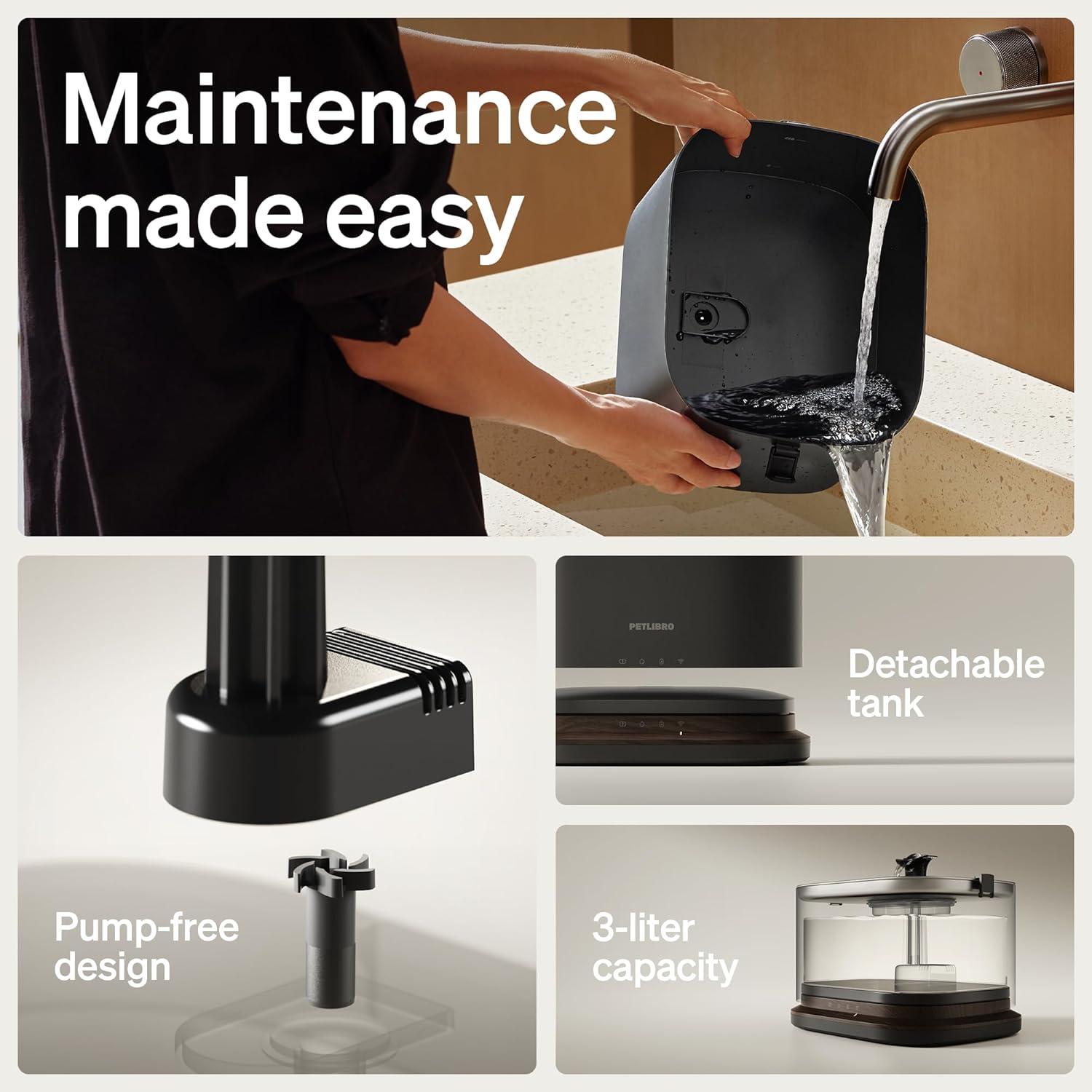 imagePETLIBRO Upgrade Cordless Cat Water Fountain  8 Packs Genuine Cat Fountain Filter Replacement App Monitoring 3L101oz Dockstream 2 Pet Water Fountain with Stainless Steel Tray 4Month Set EasySwapBlack