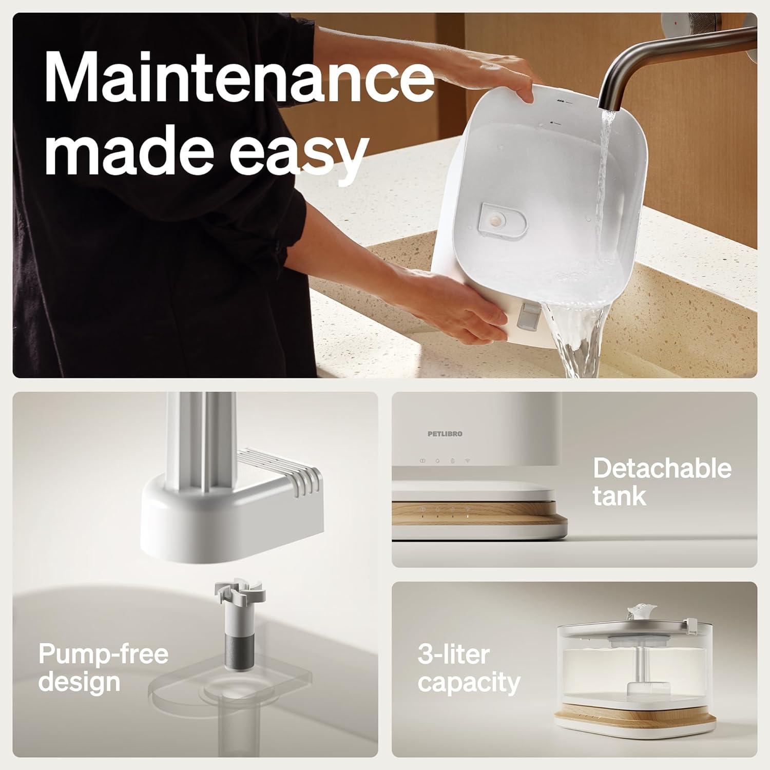 imagePETLIBRO Upgrade Cordless Cat Water Fountain  8 Packs Genuine Cat Fountain Filter Replacement App Monitoring 3L101oz Dockstream 2 Pet Water Fountain with Stainless Steel Tray 4Month Set EasySwapWhite