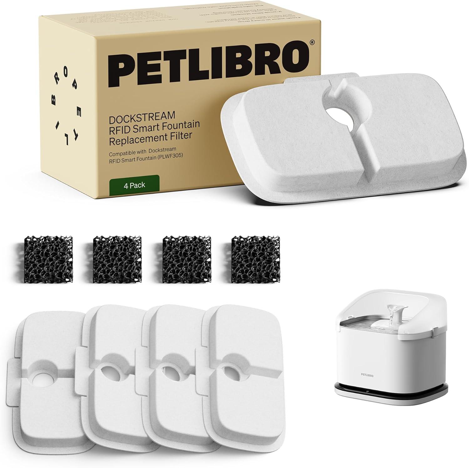imagePETLIBRO Upgrade Cordless Cat Water Fountain  8 Packs Genuine Cat Fountain Filter Replacement App Monitoring 3L101oz Dockstream 2 Pet Water Fountain with Stainless Steel Tray 4Month Set EasySwapWhite