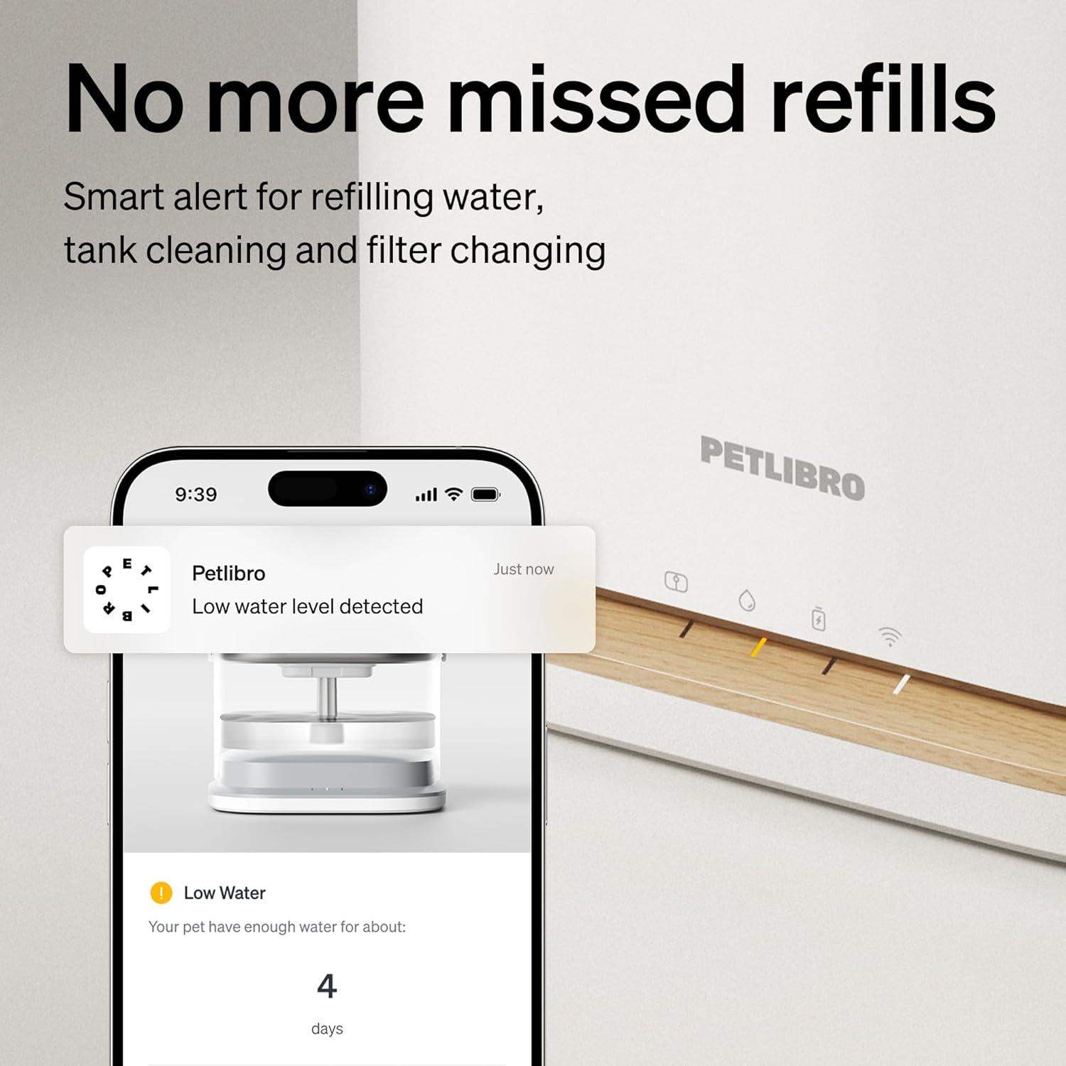 imagePETLIBRO Upgrade Cordless Cat Water Fountain  8 Packs Genuine Cat Fountain Filter Replacement App Monitoring 3L101oz Dockstream 2 Pet Water Fountain with Stainless Steel Tray 4Month Set EasySwapWhite