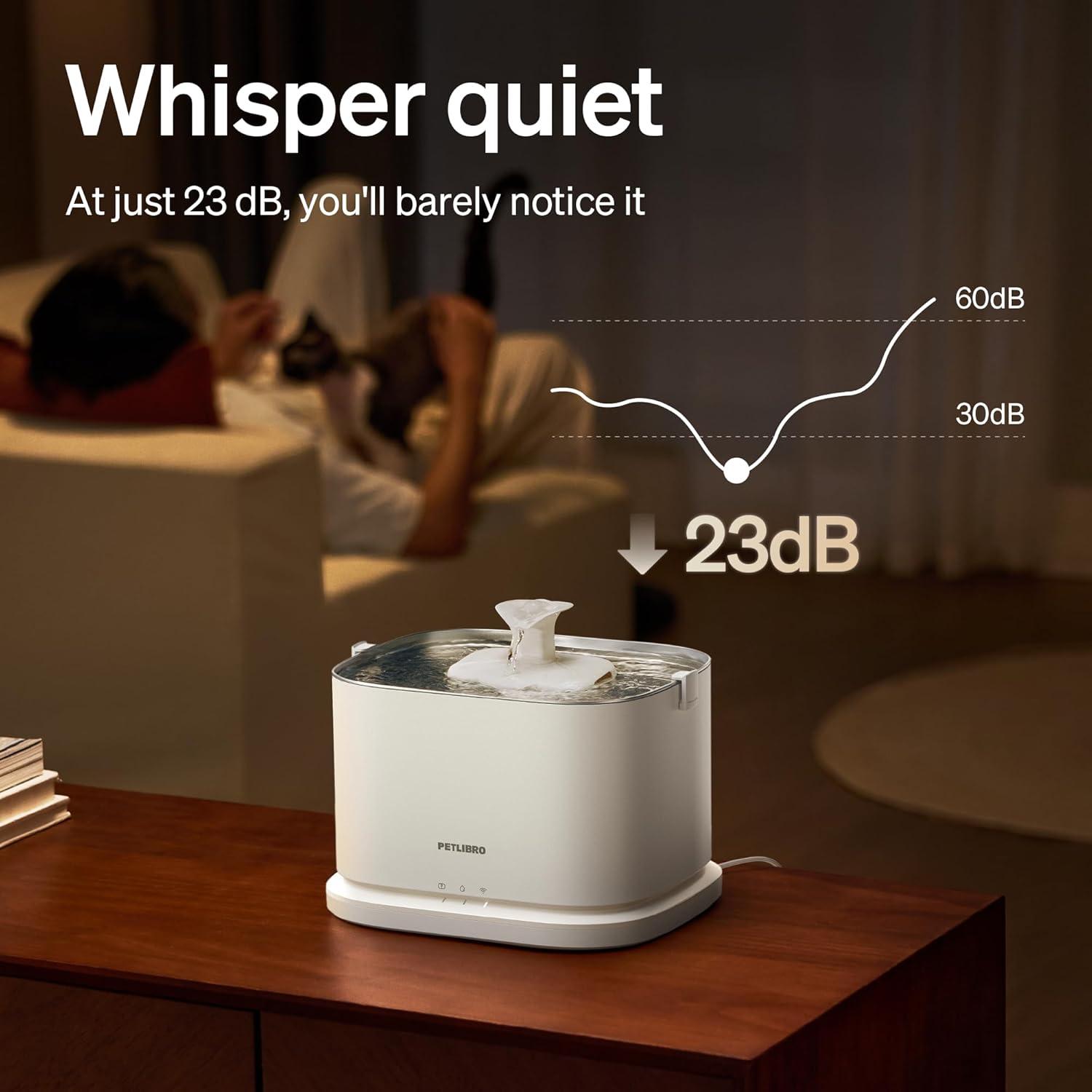 imagePETLIBRO Upgrade Cordless Cat Water Fountain  8 Packs Genuine Cat Fountain Filter Replacement App Monitoring 3L101oz Dockstream 2 Pet Water Fountain with Stainless Steel Tray 4Month Set EasySwapWhite