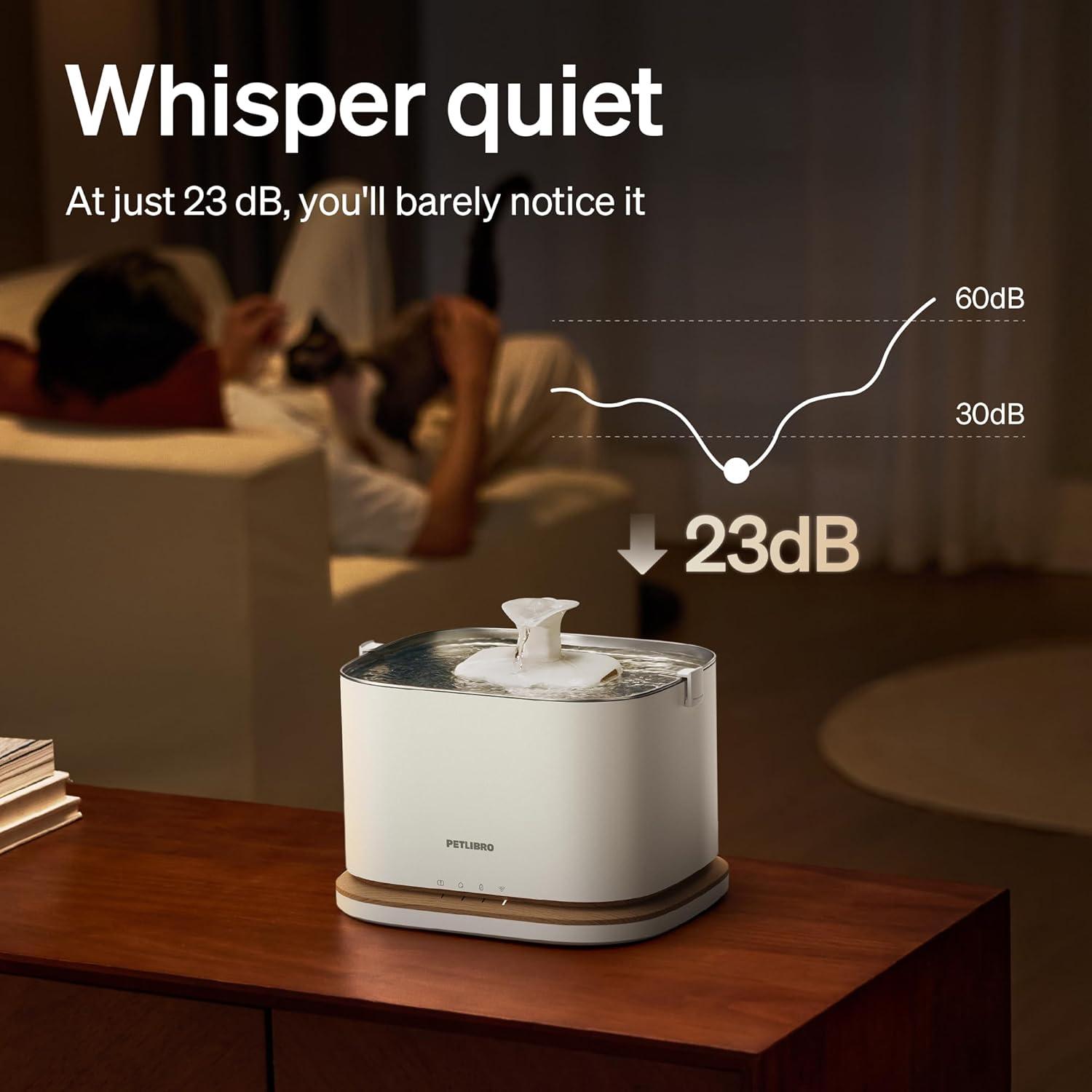 imagePETLIBRO Upgrade Cordless Cat Water Fountain  8 Packs Genuine Cat Fountain Filter Replacement App Monitoring 3L101oz Dockstream 2 Pet Water Fountain with Stainless Steel Tray 4Month Set EasySwapWhite