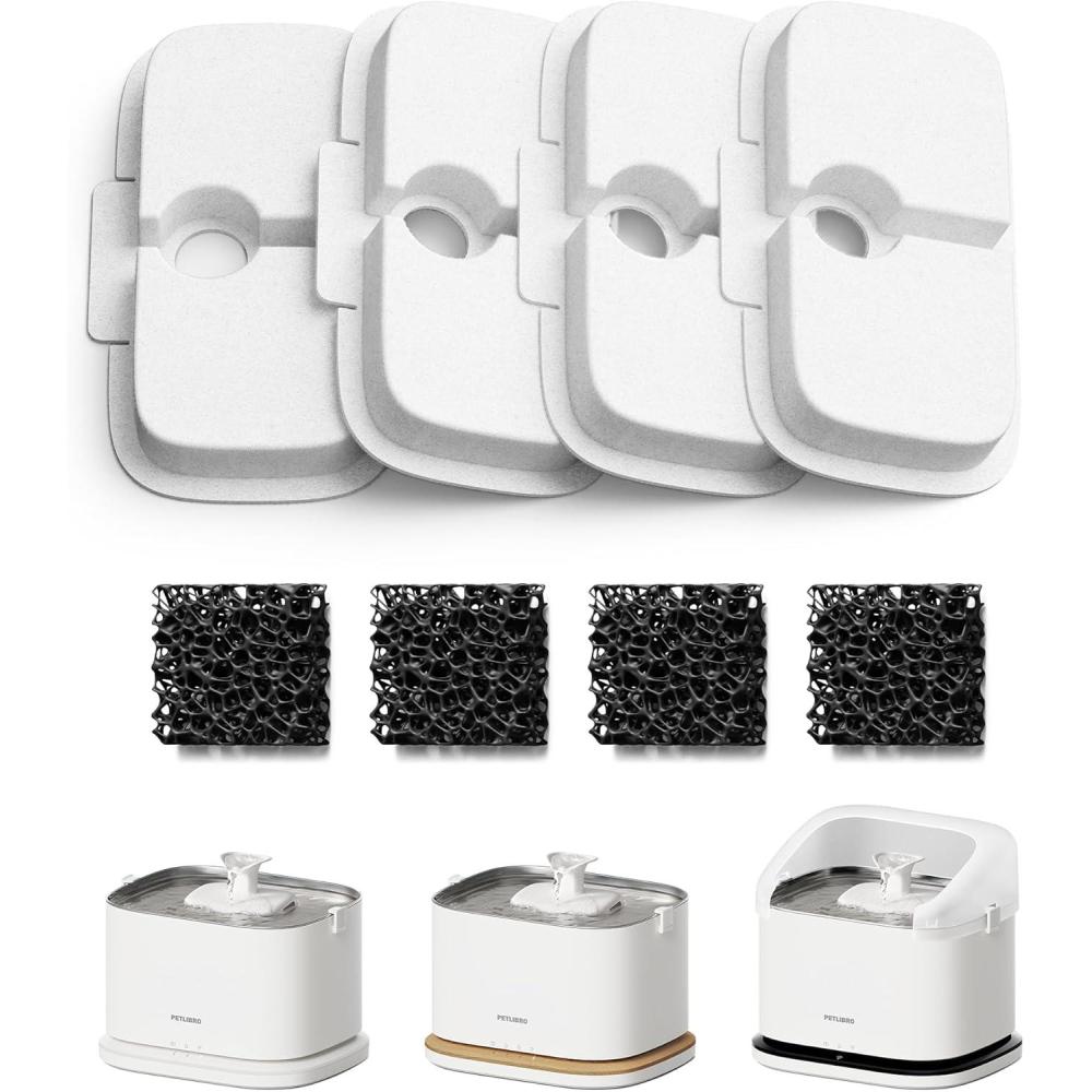 imagePETLIBRO Upgrade Cordless Cat Water Fountain  8 Packs Genuine Cat Fountain Filter Replacement App Monitoring 3L101oz Dockstream 2 Pet Water Fountain with Stainless Steel Tray 4Month Set EasySwapWhite
