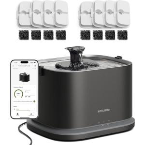 imagePETLIBRO Upgrade Cat Water Fountain  8 Packs Genuine Cat Fountain Filter Replacement Dockstream 2 Smart App Monitoring 5G WiFi Auto Cat Fountain Stainless Steel Tray for Drinking 3L101oz
