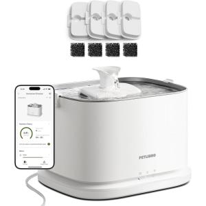 imagePETLIBRO Quiet Dog Water Fountain Stainless Steel Tray Smart Pet Water Fountain for Dogs Inside with App Monitoring 3L Dog Fountain Water Bowl Automatic Water Dispenser for Dogs Cat Water FountainWhite